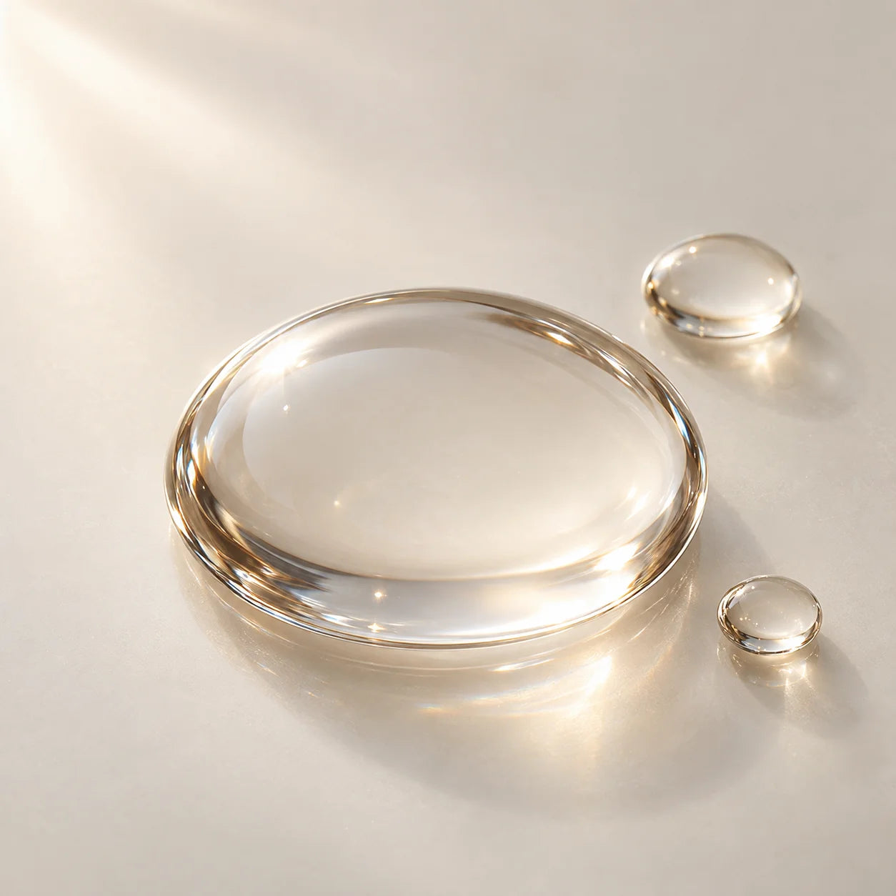 Clear moisture droplets on a clean translucent surface